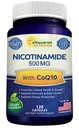 Nicotinamida cu CoQ10 (120 capsule) - Vitamina B3 500 mg (Niacinamidă Flush Free) - Coenzima Q10 pulbere - VIT B-3 & Coq 10 Pastilele suplimentare pentru a sprijini energia, NAD, & Skin Cell Health