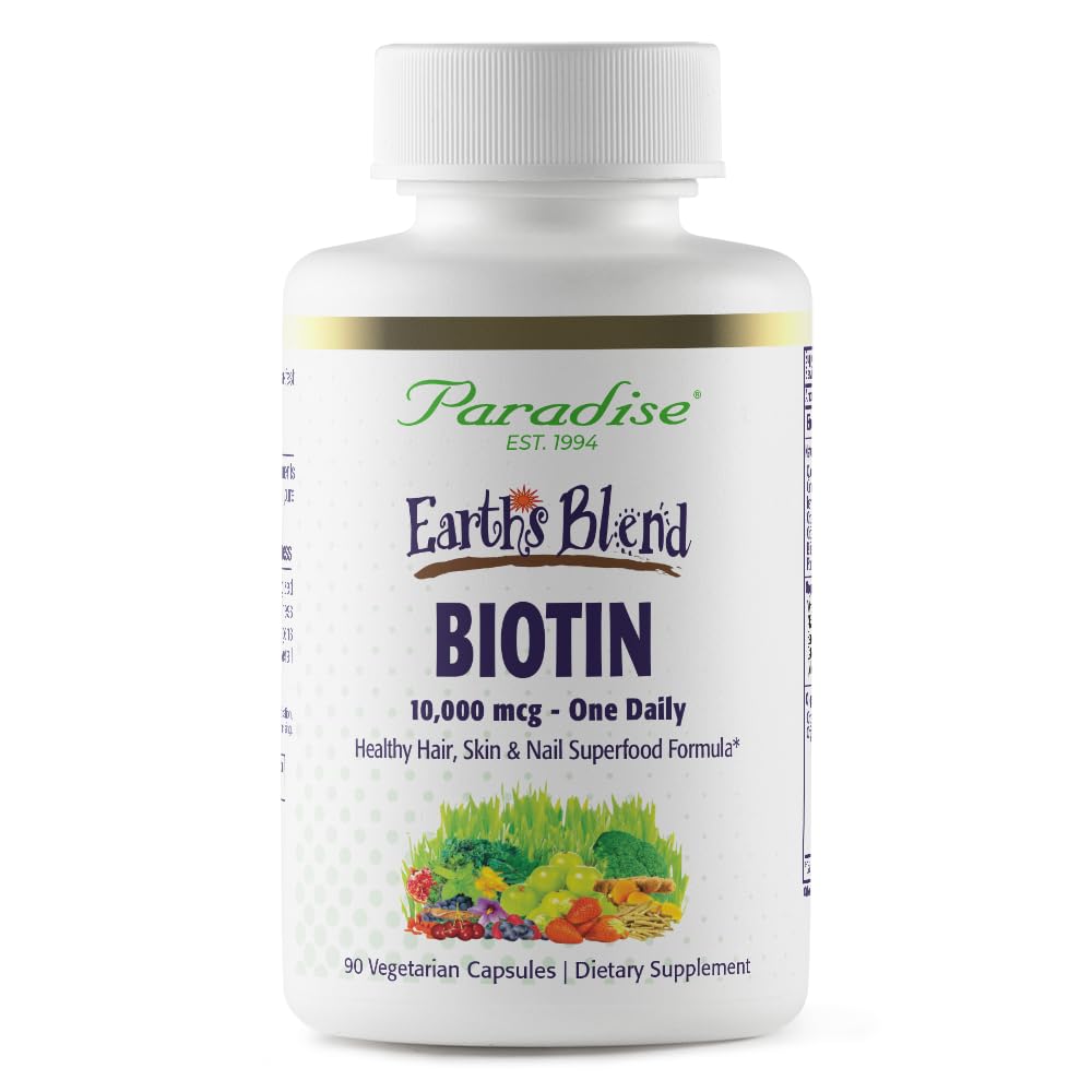 Paradise Herbs Earth's Blend Biotin Supplement, Hair, Skin & Nails, Whole Body Health, Vegan, Non-GMO, Gluten Free, 90 Vegetarian Capsule