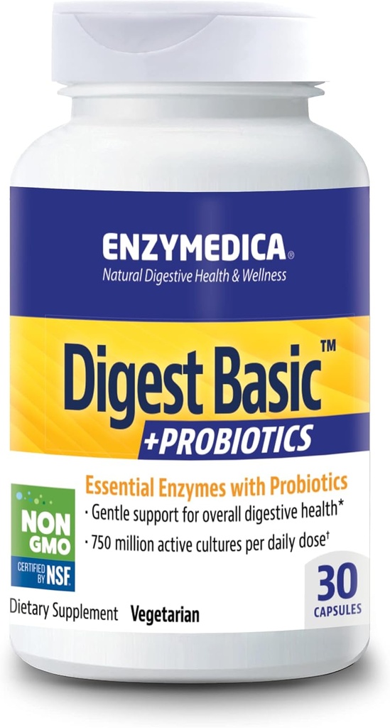 Enzymedica - Digest Basic + Probiotice, Enzime digestive esentiale cu Probiotice, 30 capsule FFP