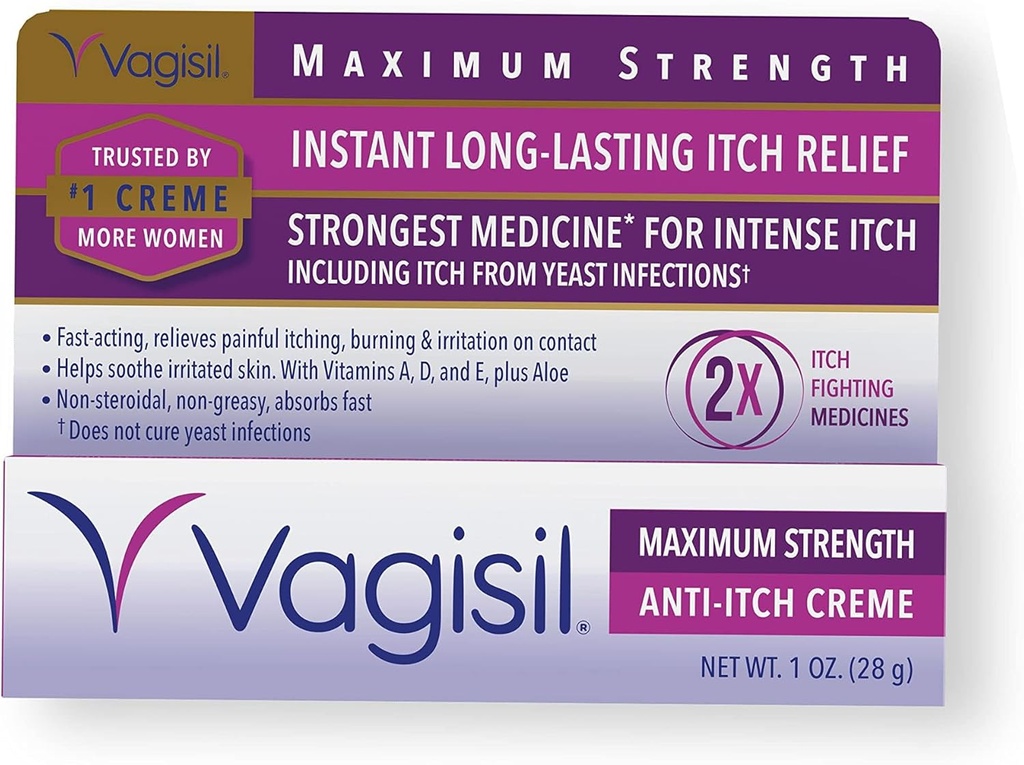 Vagisil Rezistenta maxima Feminina anti-Itch Cream cu Benzocaină pentru femei, ajută la ameliorarea Infectiei cu Drojdii Iritație, Ginecolog testat, Rapid-Acționare, Soothes and Cools Skin, 1 oz
