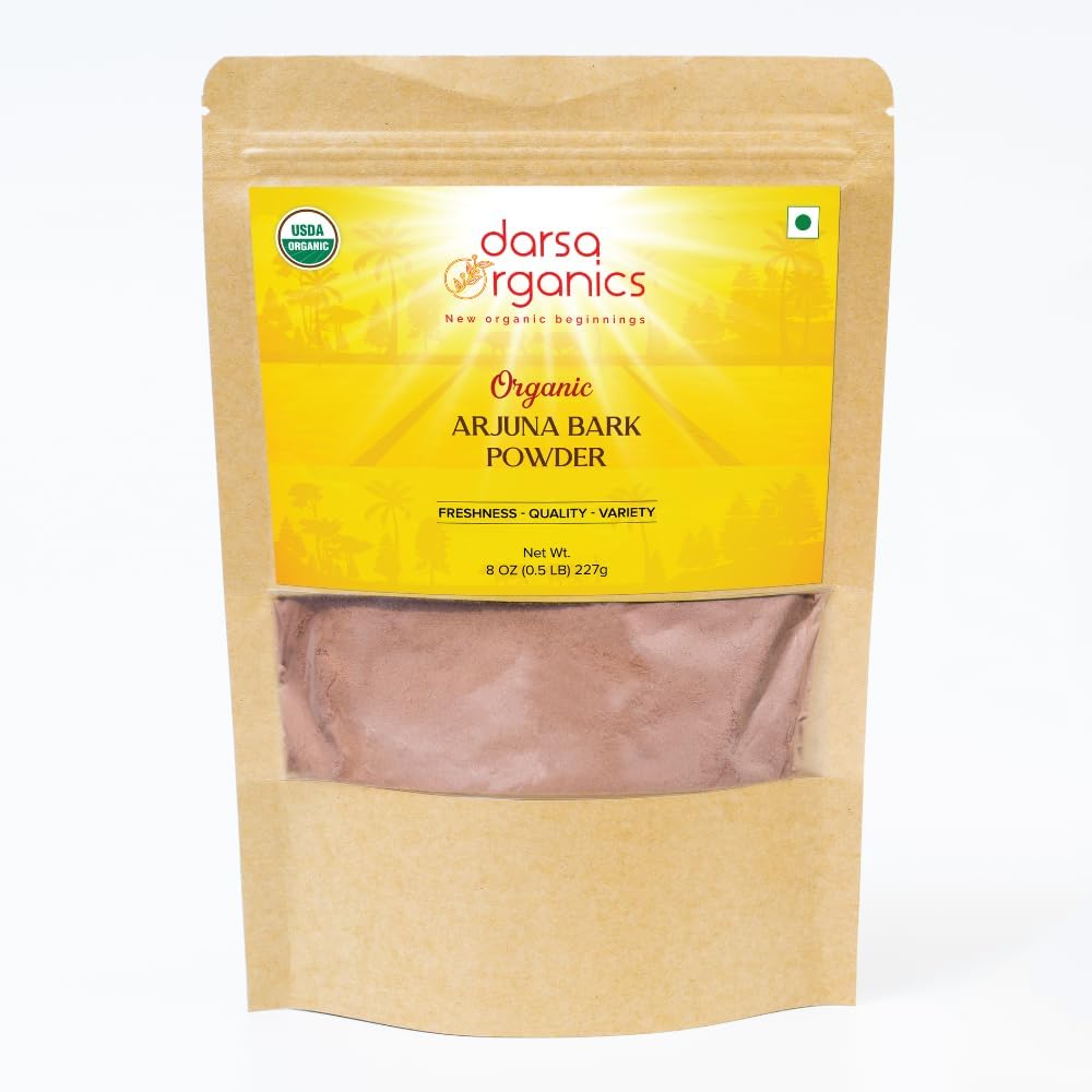 Arjuna Powder, 8 oz - USDA Organic Terminalia Arjuna pentru suport cardiovascular, Heart Health and Blood Pressement, Arjuna Bark Powder, Non-GMO, Gluten-Free, Kosher