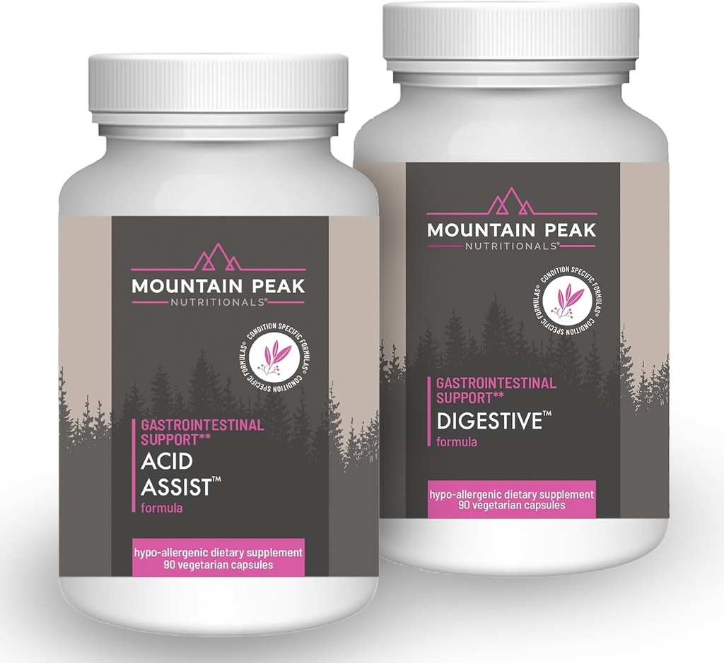 Mountain Peak Nutritionals Acid Asist and Digestive Support Combo Pack - Gastrointestinal & Digestive Health - Enzime, Probiotice, Suport & Nutrient - 90 Capsule vegetariene Fiecare