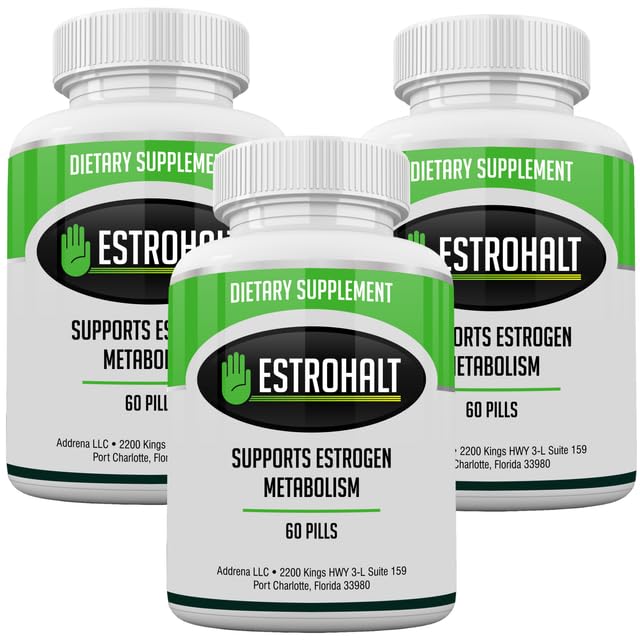 Estro- Halt 3 Pachet 180 comprimate- DIM Supliment (Diindolilmetan) și Indole-3-Carbinol (I3C) Cel mai bun Estrogen-Blocker pentru femei și bărbați - inhibitor natural de aromatază Vitamina pentru a ajuta POSS, Menopause și PMS