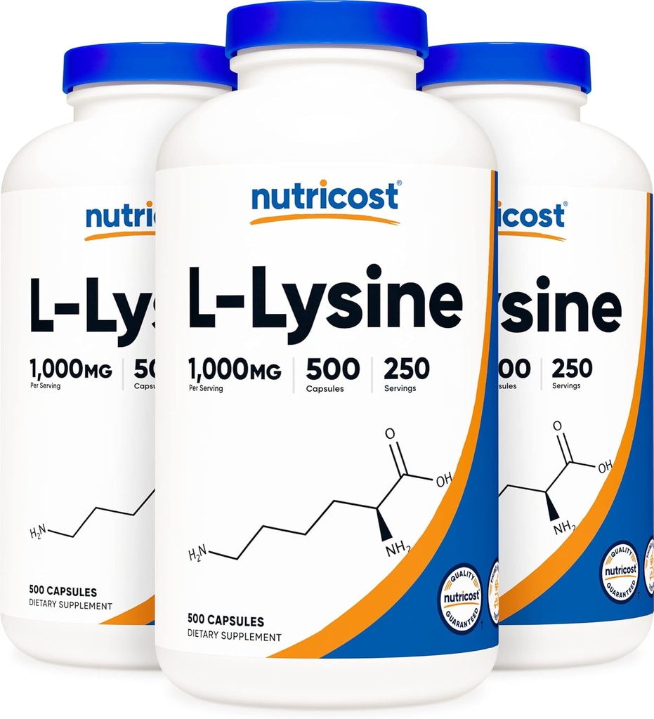 Nutricost L-Lysine 500 mg (1000 mg Serving), 500 capsule (3 flacoane)