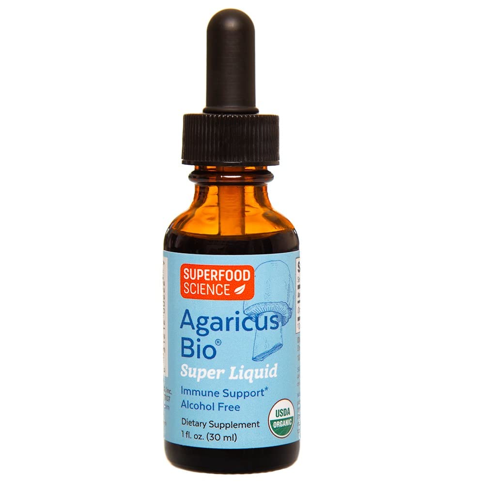 Agaricus Bio Super Liquid, Activitatea celula naturala Killer, Extract de ciuperci organice, Agaricus Blazei Murill ciuperci, Picături de tinctură cu mare Beta Glucani, Ficat și supliment de sprijin imunitar, 30 ml