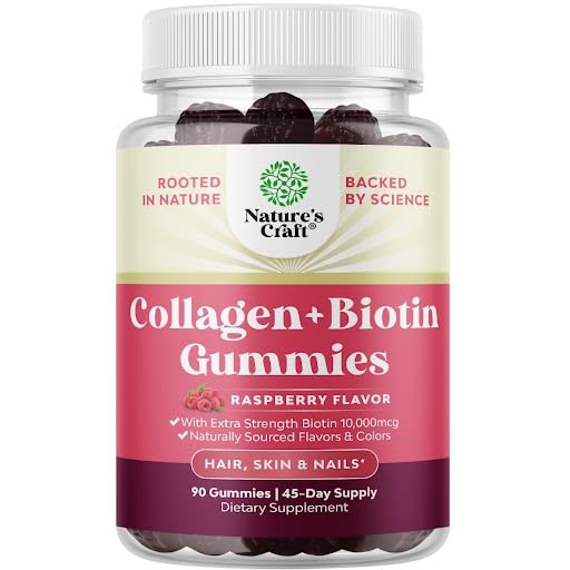 Pielea de păr și unghii Gume pentru femei - Putere suplimentară Biotina și gume Colagen pentru femei unghii de păr Suport - non-GMO Colagen marin Kosher 10000mcg de servire (45 zile)