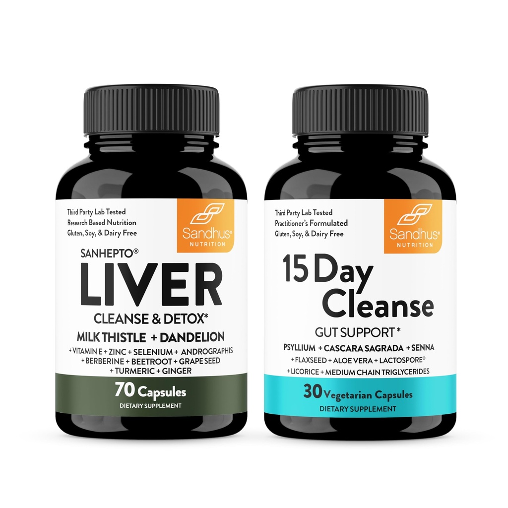 Sandhu's Liver Renew Cleanse Detox Support & 15 Day Gut Cleanse Supplement Supplement for Women & Men