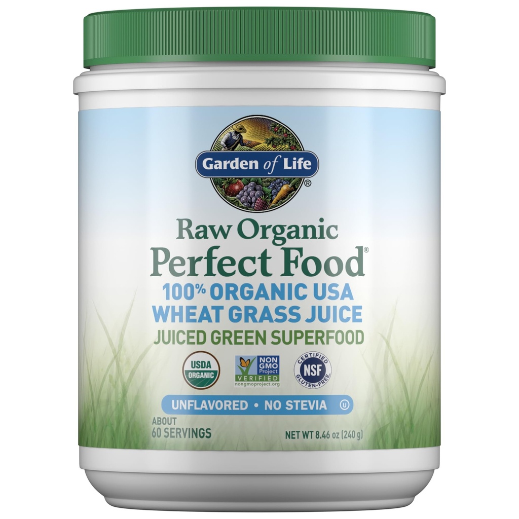 Gradina de viata Raw Organic Perfect Food 100% Organic Statele Unite ale Americii de grâu Grass suc - suc verde verde Superfood Greens pulbere, 60 Serviri - Stevia-gratuit, non-GMO, Vegan, Gluten gratuit supliment alimentar dietetic