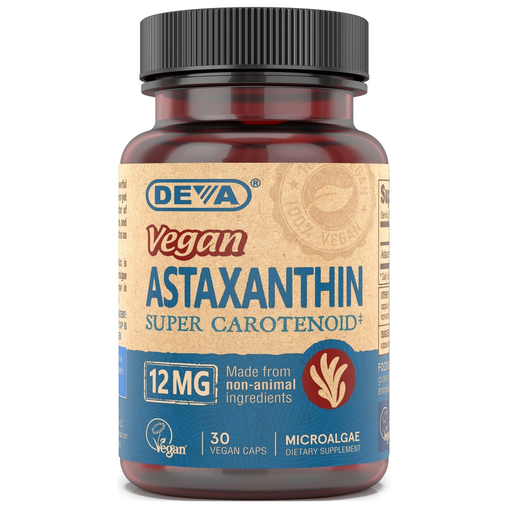 Deva Nutrition Vitamins Astaxanthin 12mg, Vegan, Made from Haematococcus Pluvialis Microalgae, 30 Capsule, 1-Pack
