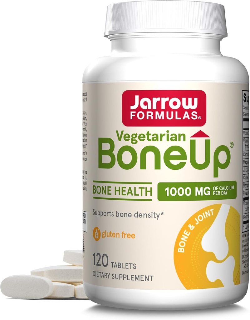 Jarrow Formulas BoneUp Vegetarian - 120 comprimate - Vegetarian / Vegan Supliment pentru sanatatea osului Vegan - Surse prietenoase de vitamina D3, vitamina K2 (ca MK-7) si calciu - 60 Serviri