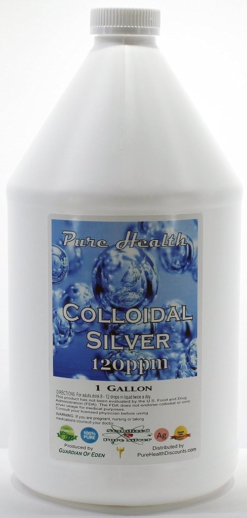 1 Gallon Certified Lab Tested Colloidal Silver 120ppm in Non-leeching Plastic Jug + Free Filled Dropper Bottle By Pure Health Discounts, a Source You Can Trust