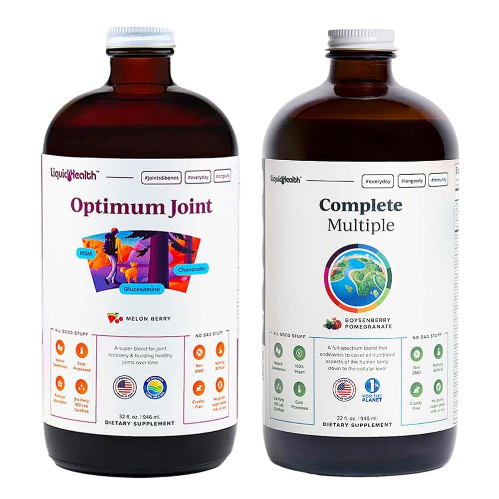 LIQUIDHEALTH Optimum Joint Glucosamină Chondroitin Supliment & Complete Multivitamine multiple zilnic Bundle pentru bărbați și femei - Suport imun, Sănătatea articulară osoasă, Alimente întregi - Statele Unite ale Americii Made, Vegan, Non-GMO