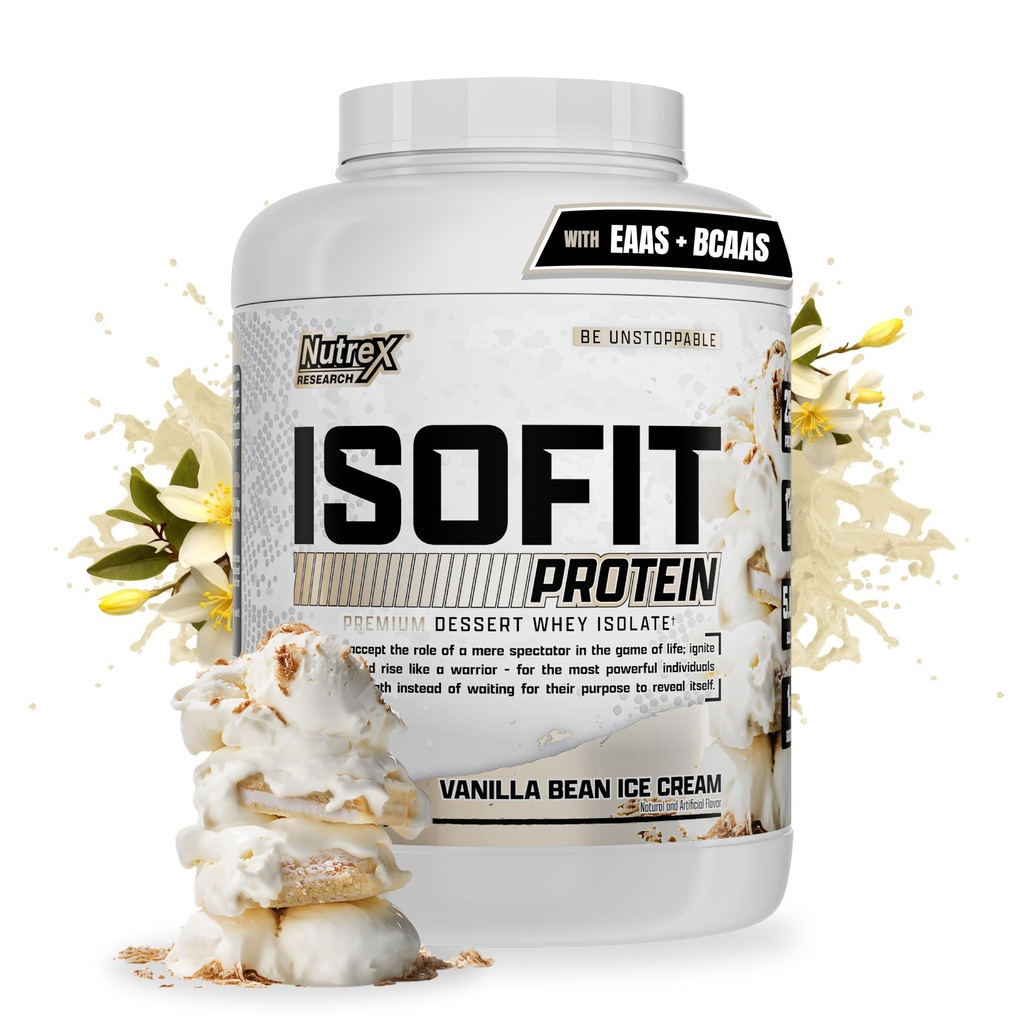 Nutrex Research IsoFit Whey Proteine Powder Instantat 100% Proteine Izolate (70 Servings, Vanilla Bean Inghetata)