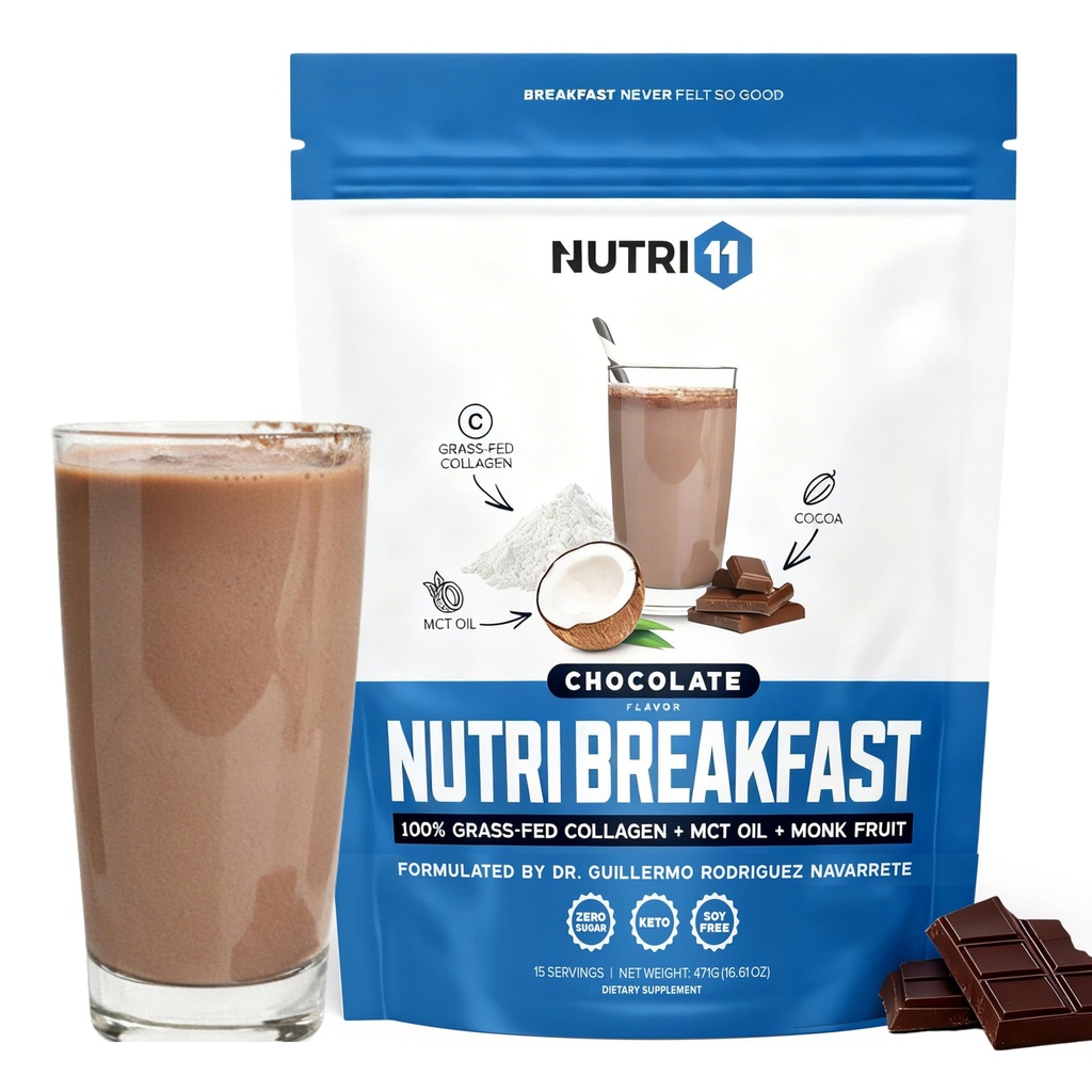 NutriBreakfast by Nutrillermo/Keto Proteine Colagen Pulbere cu MCT ulei/MCT ulei pulbere/Keto Colagen Peptides cu iarbă-Fed bovine Colagen Tip I & III (15.9, Ciocolată)