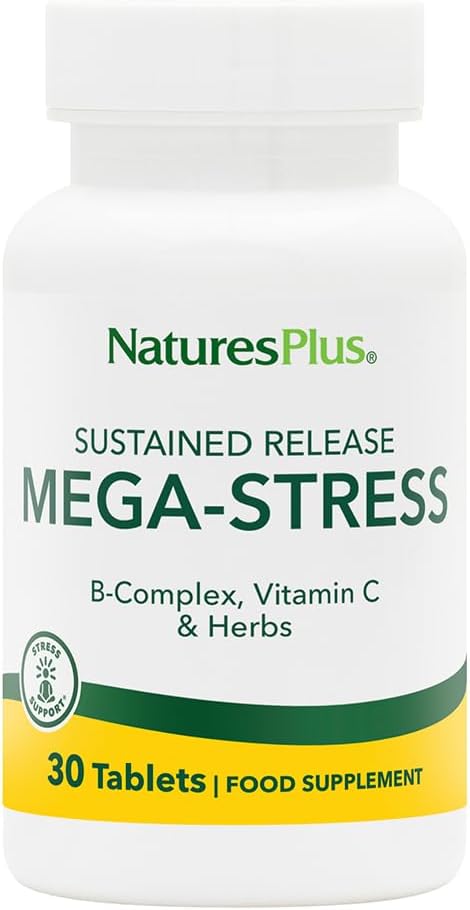 Naturas Plus Complex Mega, eliberare susținută - 30 comprimate vegetariene - B Complex, Vitamina C Supliment, Mușețel & Herbs - Gluten-Free - 30 Serviri