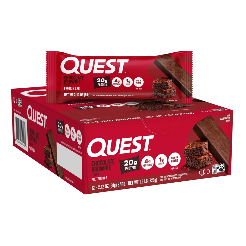 Quest Nutriție ciocolată Brownie Proteina Bar, 20g Proteina, 1g Zahăr, 4g Net Carb, Gluten gratuit, Gluten gratuit, 12 Conte
