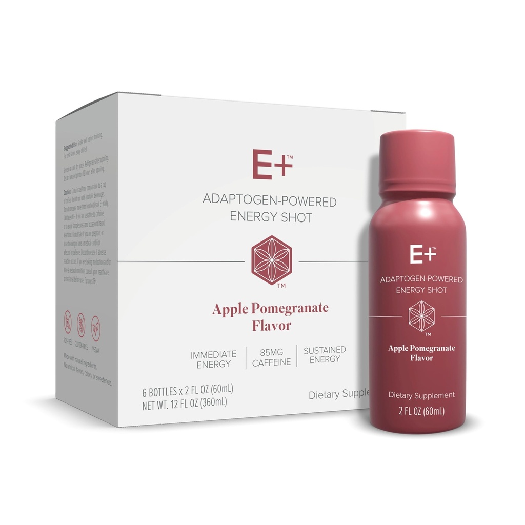 Isagenix E+ - Energie lichida Shot cu plante-Based Cafeina & Adaptogene Botanic Blend - Suport rezistenta cu aroma de energie Shot - Apple rodie - 2 Oz sticle (6 ambalaj)