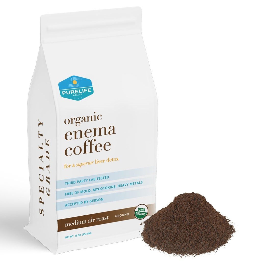 PureLife Enema Coffee- 1 Lb - Organic Gerson Specific - Ground - Mold & Fungus Free - Air Fried Medium / Shipped Fresh-American Owned and Operated Since 2012