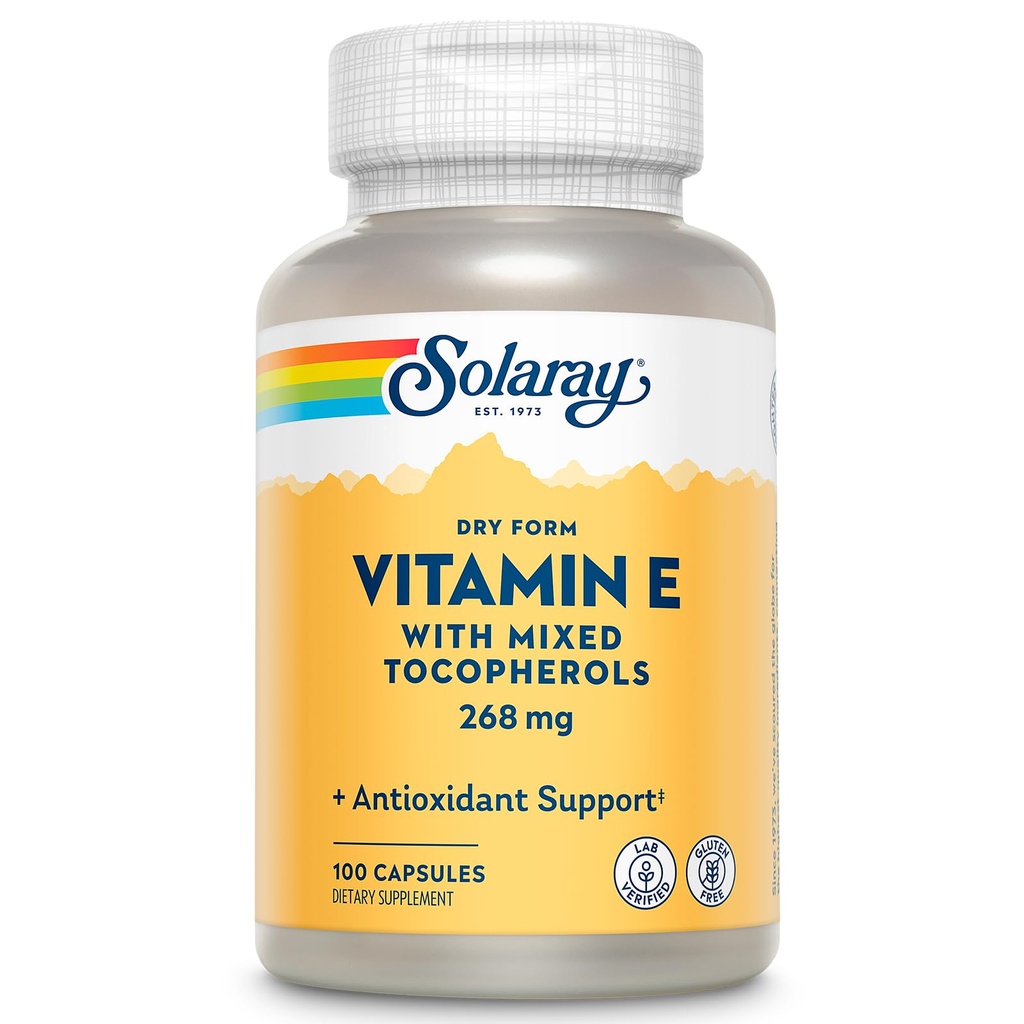 SOLARAY Vitamina E 400 UI (268 mg), formÄ uscatÄ - Sursa naturalÄ , tocoferoluri mixte Vitamina E - Supliment antioxidant, suport PMS Å i MenopauzÄ - 60 zile GaranÅ£ie, Lab verificat - 100 Serv, 100 Capsule