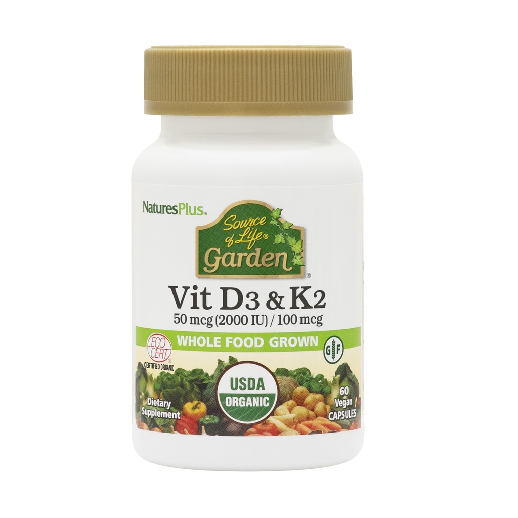 Naturas Plus Sursa de Life Garden Vitamina D3 & K2-60 Capsule Vegane - Promoveaza suport osos, Functie imunitara, Sanatate cardiovasculara si echilibru de dispozitie - Vegan, Gluten gratuit - 60 Serviri