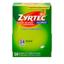 Zyrtec 24 ore Alergice Relief Tablete, individuale înfăşurate în interior şi în exterior Alergie Medicină cu 10 mg Cetirizină HCl per comprimat antihistaminic, 1 comprimat per ambalaj, 50 ct Dispensit Pack