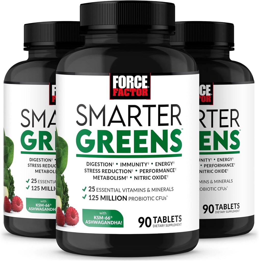 Force FACTOR Greens tablete mai inteligente, 3-pack, Greens Supliment cu 25+ Superfoods și antioxidanți pentru a îmbunătăți digestia, reduce stresul, consolida imunitatea, și de sprijin metabolice, 270 comprimate