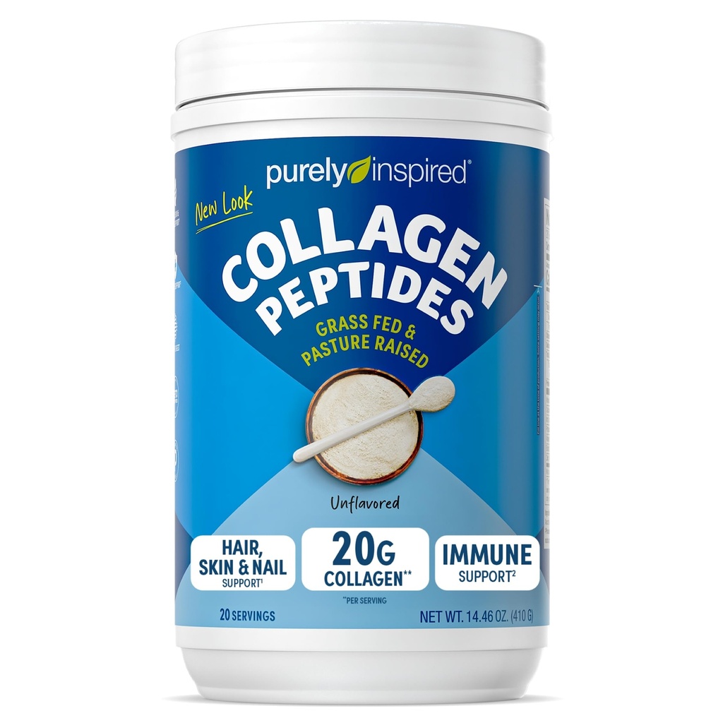 Pur Inspirat Colagen pulbere, nearomat (20 serviri) - 20g Colagen Peptides pulbere de proteine pentru femei și bărbați - Grass-Fed & Paste crescute - Gluten-Free, Paleo & Keto-Friendly Colagen Drink
