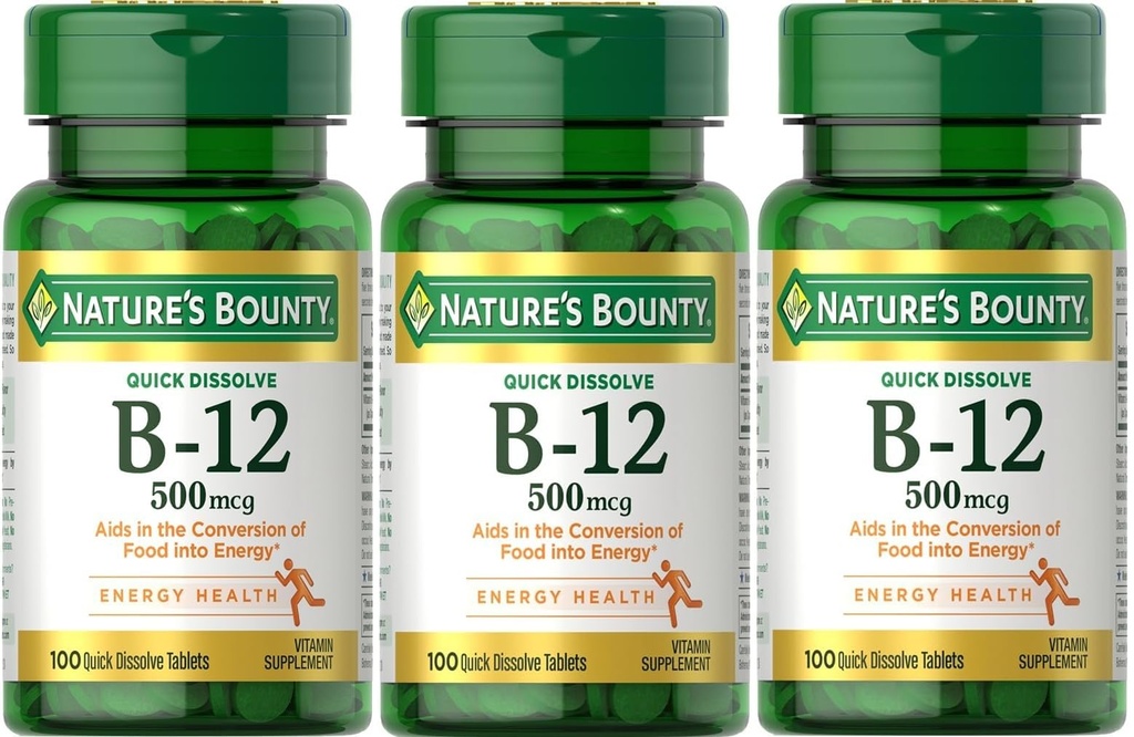 Natura's Bounty B-12 comprimate rapid dizolvare 500 Mgg, 300 comprimate (3 X 100 sticle conte)