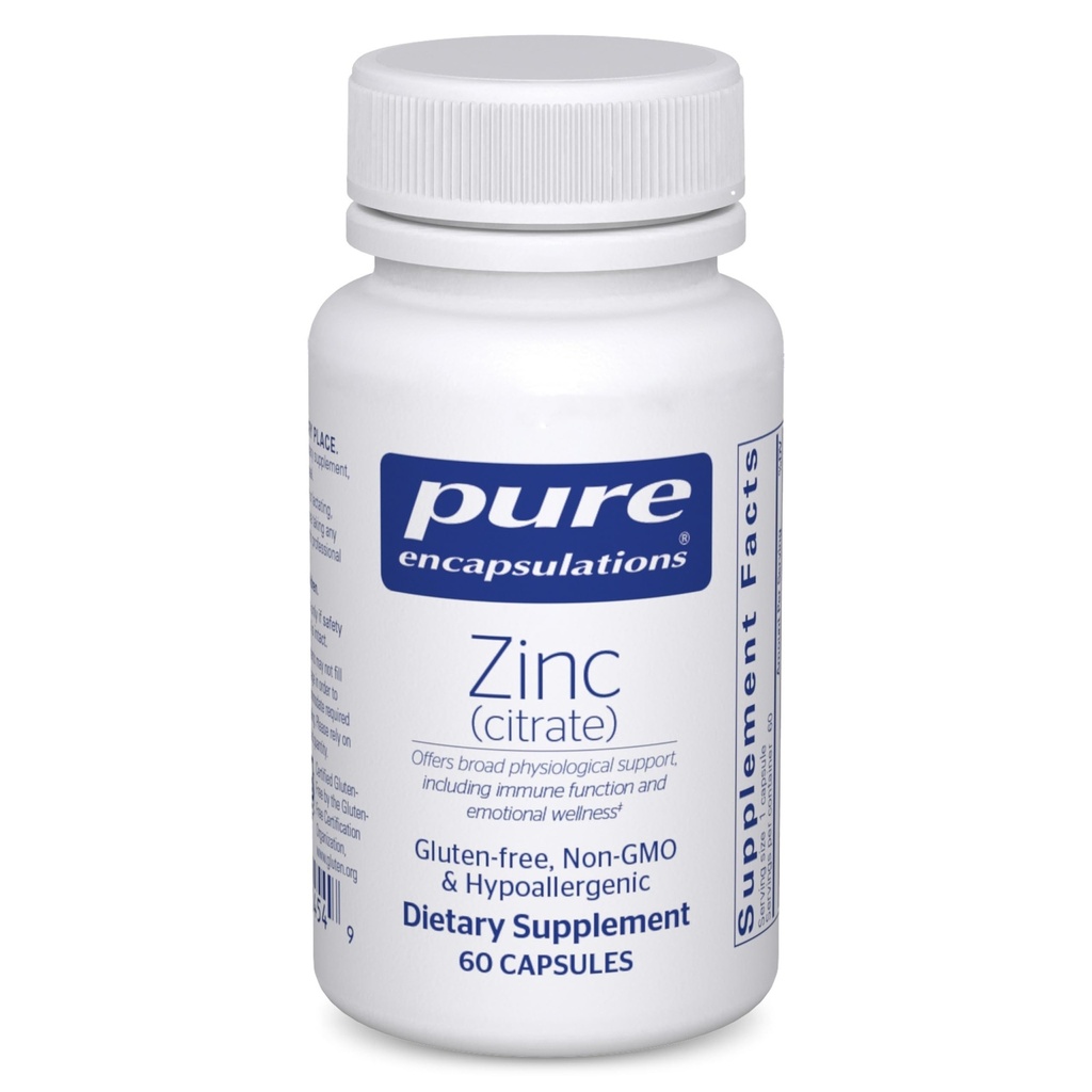 Pure Encapsulations Zinc (Citrat) - pentru sistemul imunitar, dezvoltare tisulară & Metabolism* - Supliment mineral cu enzime - Zinc extrem de absorbabil - Vegan & non-GMO - 60 capsule