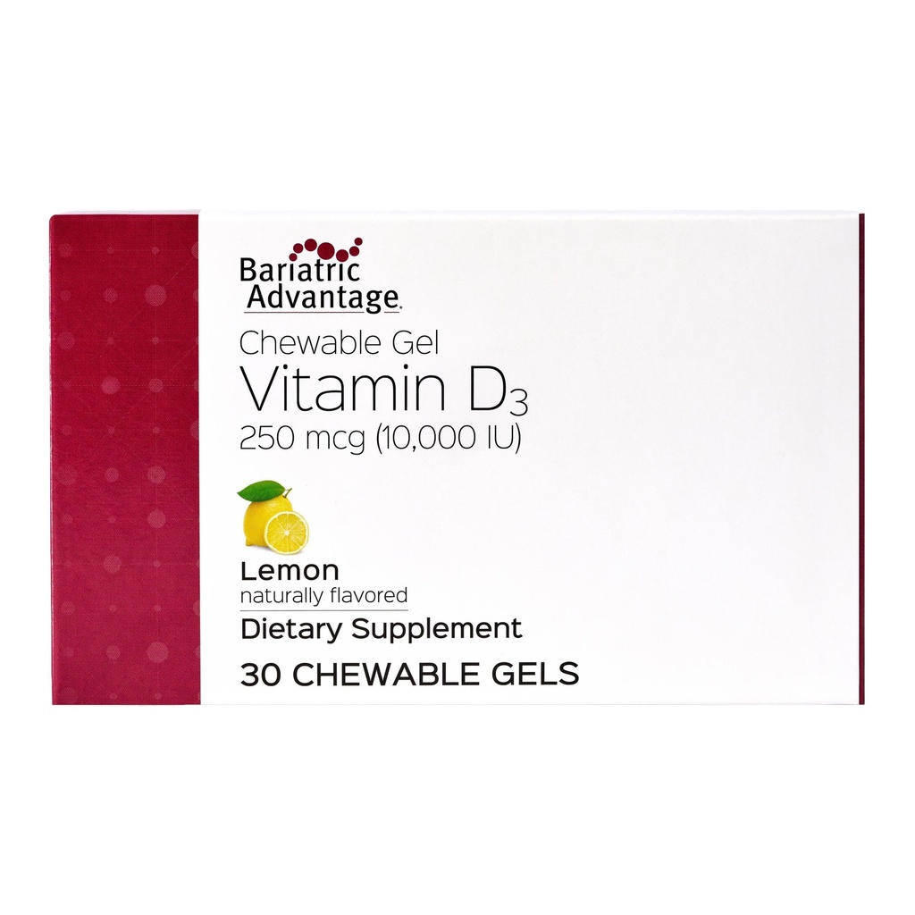 Avantaj bariatric Vitamina D Gels 10000 UI - Vitamina D3 Geluri masticabile - Suport pentru sanatatea oaselor * - pentru pacientii bariatrici - Vitamine cu aroma buna - Usor de utilizat - 30 Conte