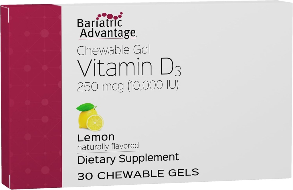 Avantaj bariatric Vitamina D Gels 10000 UI - Vitamina D3 Geluri masticabile - Suport pentru sanatatea oaselor * - pentru pacientii bariatrici - Vitamine cu aroma buna - Usor de utilizat - 30 Conte