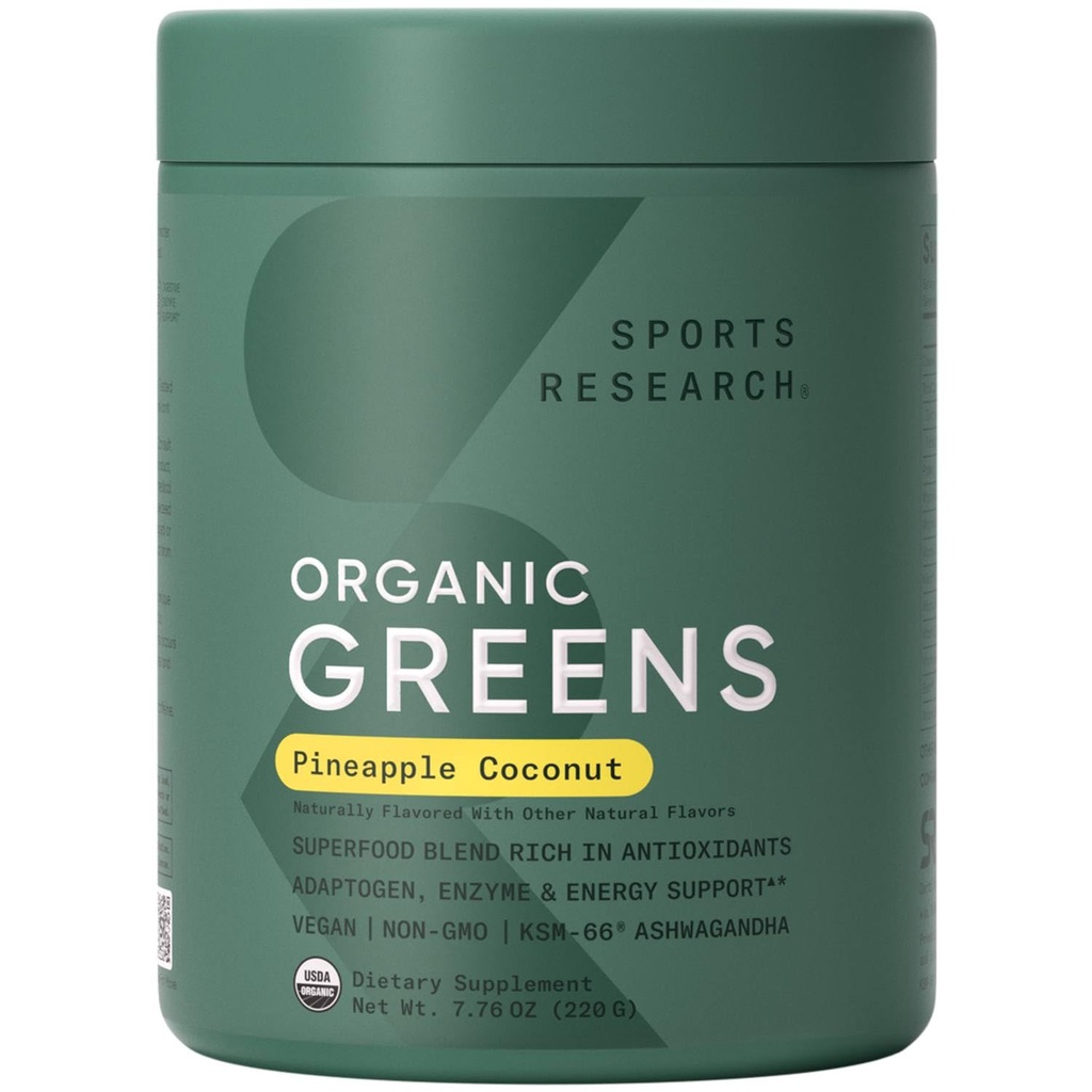Sports Research® Organic Ananas Coconut Greens - Digestive Health, Natural Energy & Mood Support* - Certified Organic Powder - 20 Servings