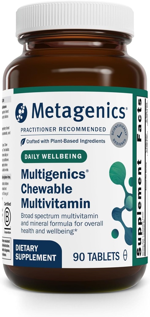 Metagenics Multigenics Chewable Multivitamin - Daily Vitamin & Mineral Support for Kids & Adults - Orange Flavor, Non-GMO, Gluten-Free, Chewable Tablets - GMP Certified Facility - 90 Servings