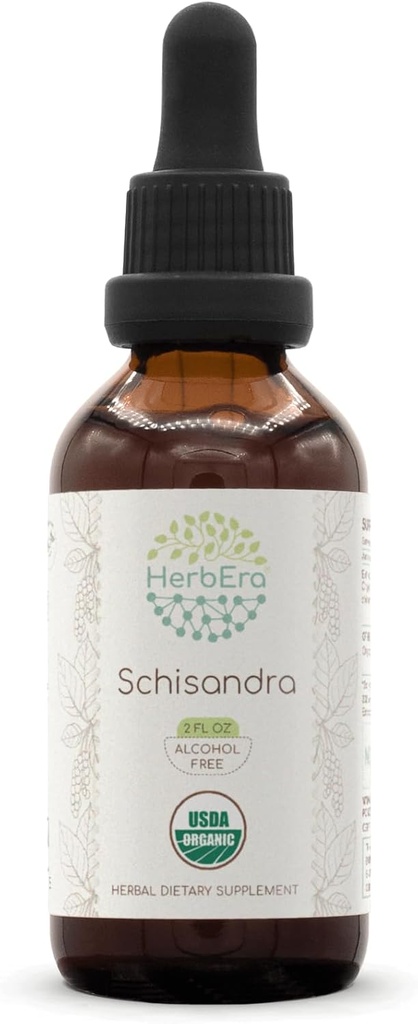 HerbEra Schisandra B60 USDA Organic Tincture | Alcohol-Free Extract, High-Potency Herbal Drops, Liquid Supplement| Certified Organic Schisandra (Schisandra Chinensis) Dried Berry (2 oz)