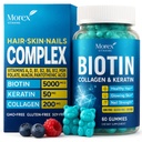 Biotin Colagen Gummie Keratina - Multivitamine naturale pentru par, Piele si unghii cu vitamina A, D, B7 - Anti imbatranire Gummy Vitamine pentru barbati si femei, Hair & Nail Creștere Supliment - 60 Gummy Bears