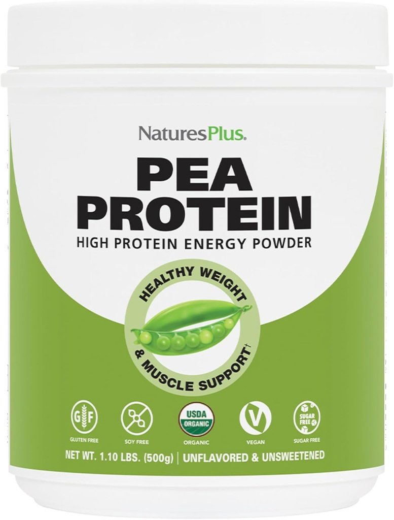 Naturas Plus Proteina de Pea organică - 1,1 lbs, praf de bautura Vegan - praf de proteine de mare energie, Hunger Suppressant, Muscle Builder, Promoveaza sanatatea inimii - non-GMO, vegetarian, Gluten-Free - 25 Serviri