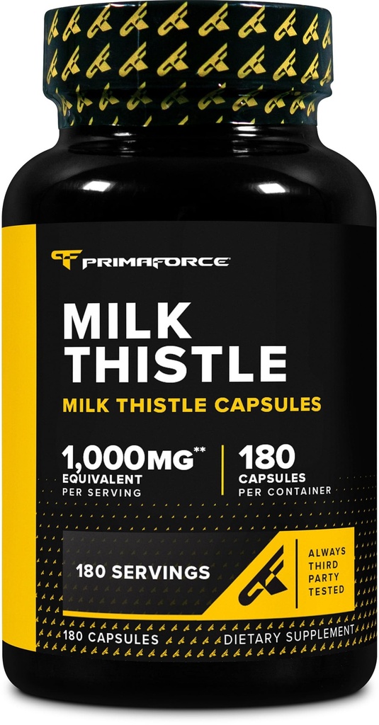 Primaforce Milk Thistle 180 capsule 1000 mg echivalent - Gluten gratuit, fără GMO Supliment alimentar, de la 250mg de 4:1 extract
