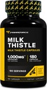 Primaforce Milk Thistle 180 capsule 1000 mg echivalent - Gluten gratuit, fără GMO Supliment alimentar, de la 250mg de 4:1 extract