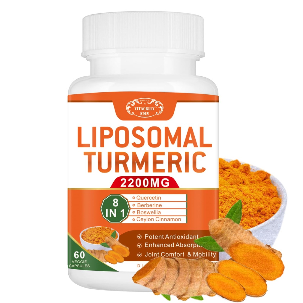 2200 mg Liposomal Curcumin supliment cu piper negru și ghimbir îmbunătățit absorbție - 95% extract de curcumina pentru sprijin comun 60 capsule