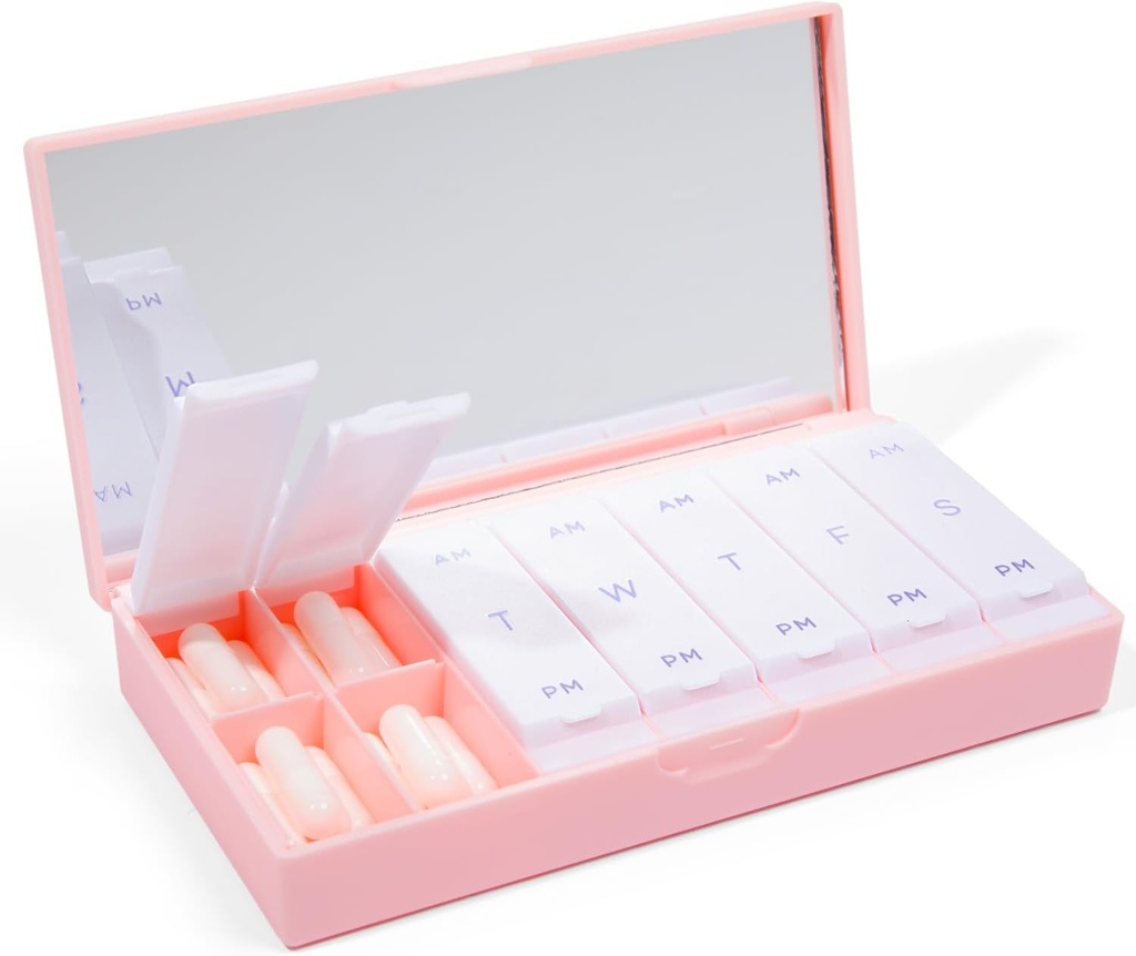 PORT X POLISH Designer Săptămânal Pilula Organizator (AM/PM 2X Daily, Blush Pink) 