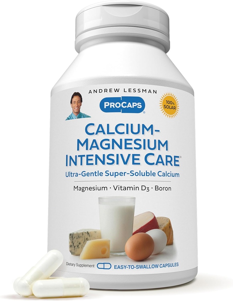ANDREW LESSMAN Calciu Magneziu Intensivă Intensivă 1000 Capsule - Bone and Skeleton Health Essentials. Capsule uşor de înghiţit, Super Soluble Fine Powder. Blând chiar şi la cele mai sensibile stomacuri