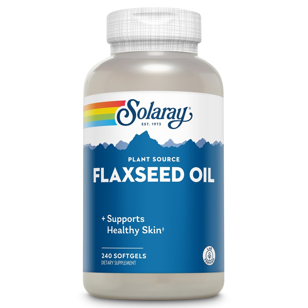 SOLARAY Ulei de seminte de in 3000 mg cu Omega 3 6 9, Seminte de in pentru sanatatea pielii, Triple Omega Supliment, non-GMO, Gluten gratuit, Lab verificat - 60 de zile Garantie - 80 Serviri, 240 Softgels