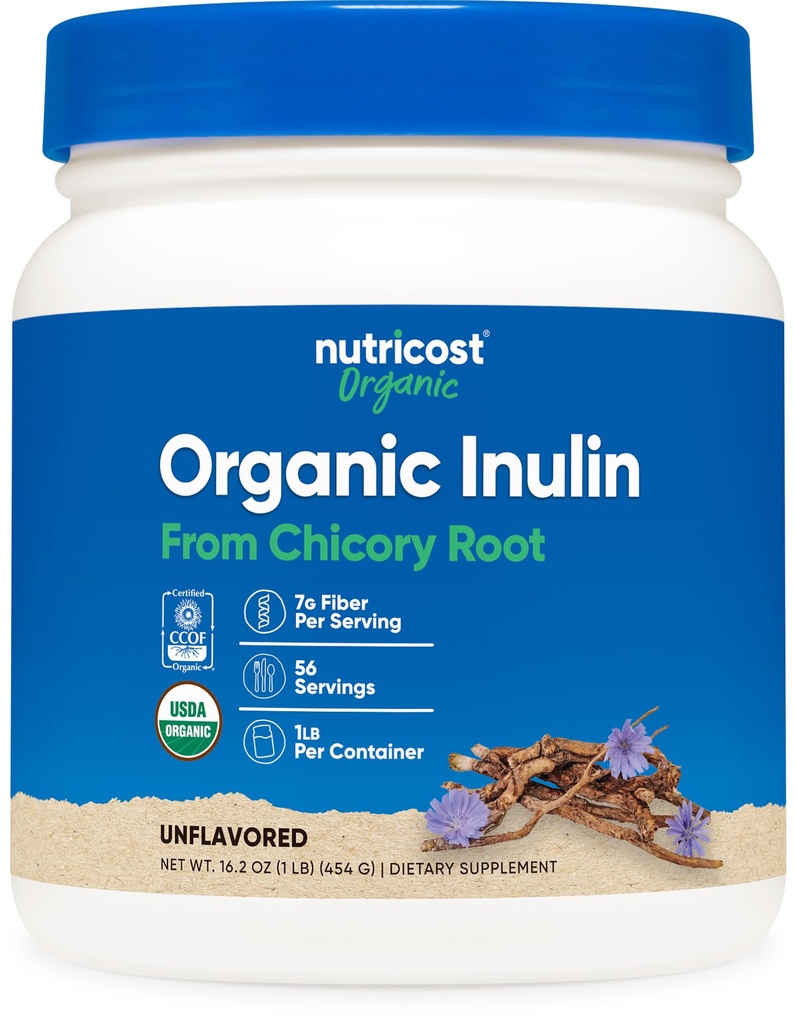 Nutricost Organic Inulin Powder 1LB (454 Grams) 7 Grams of Fiber Per Serving - from Clorococcus root - Certified USDA Organic