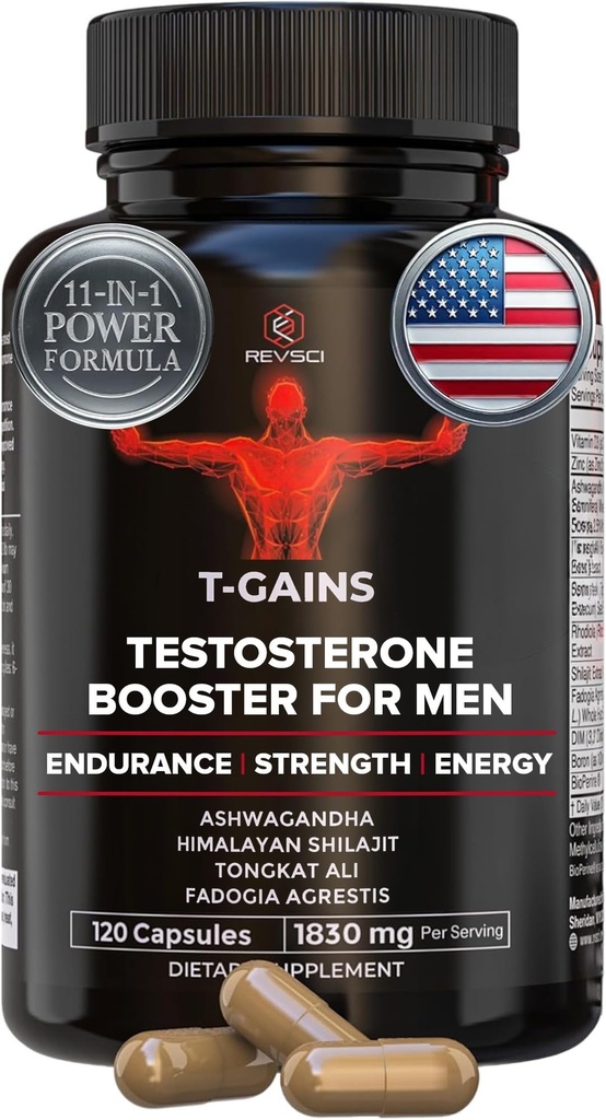 Anabolic Booster & Muscle Builder, T-GAINES Testosteron Supliment pentru bărbați, TRT Test Booster & Estrogen Blocker, HGH Suplimente pentru bărbați - Tongkat Ali Fadogia Agrestis pentru creștere musculară, 120 Capace