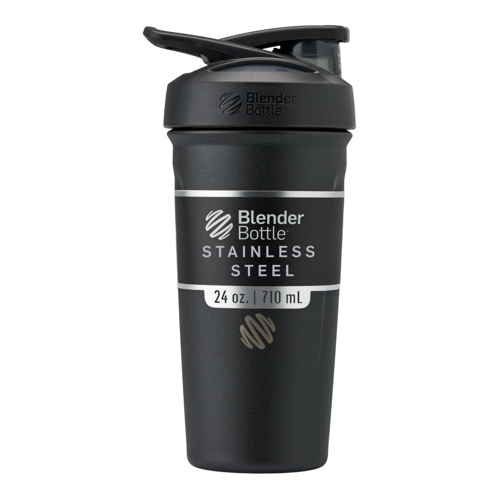 BlenderBottle Strada Shaker Cup Izolat din oțel inoxidabil sticla de apă cu whisk sârmă, 24-Ounce, negru