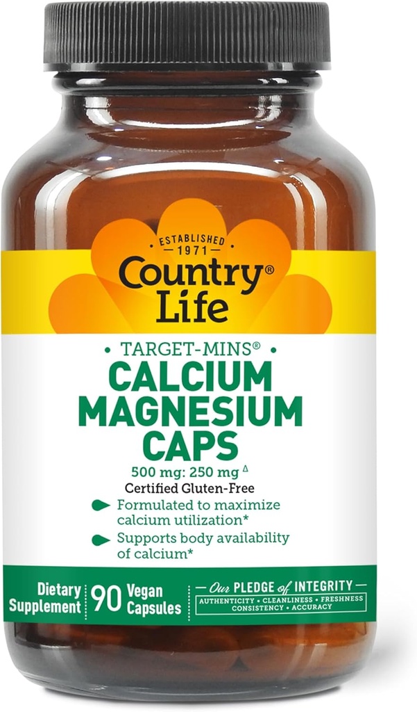 Tara viata tinta-Mins Calciu Magneziu Complex - 1000mg Calciu, 500mg Magneziu, Gluten-Free Supliment pentru sanatatea osoasa
