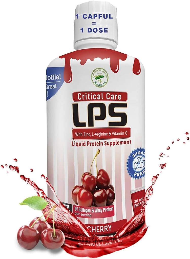 Designuri nutriționale LPS lichid Colagen & whey supliment de proteine - non-GMO băutură, zahăr-gratuit - promovează sănătos piele și păr pentru bărbați și femei, Cherry (Critical Care)