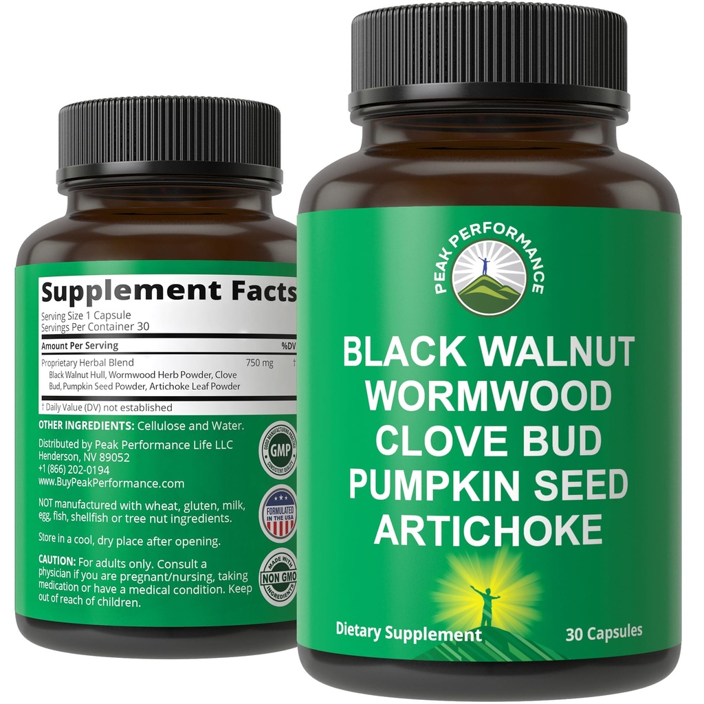 Wormwood Black Walnut Clove Cleanse pentru oameni. Eliminare Detox + Suport intestinal Supliment capsule pentru adulţi şi copii. Pastile cu Anghinare si Seminte de Dovleac pentru beneficii suplimentare