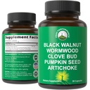 Wormwood Black Walnut Clove Cleanse pentru oameni. Eliminare Detox + Suport intestinal Supliment capsule pentru adulţi şi copii. Pastile cu Anghinare si Seminte de Dovleac pentru beneficii suplimentare