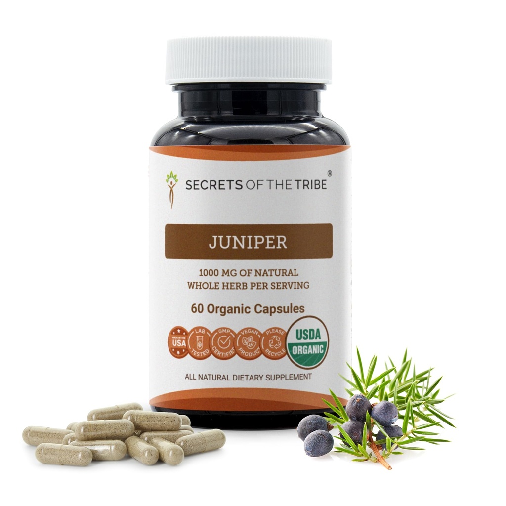 Secretele tribului Juniper 60 Capsule, 1000 mg, USDA Organic Juniper (Juniperus communis) Uscate Berry (60 capsule)